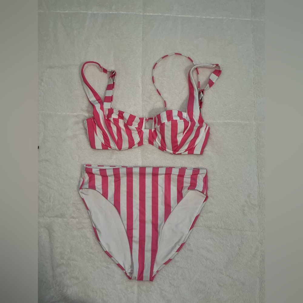 Victoria Secret Pink and White Striped Bikini Set